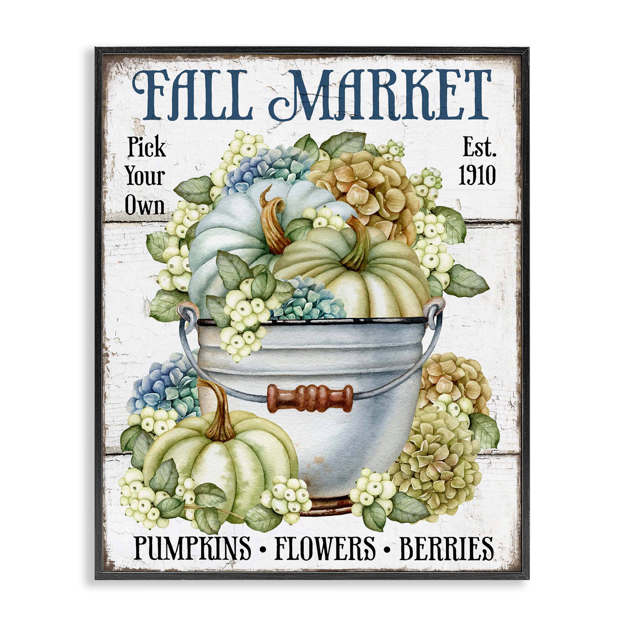 Stupell Industries Vintage Pumpkins & Hydgrangea Framed Giclee Art